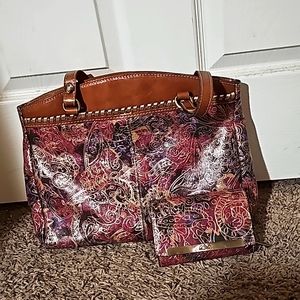 Patricia Nash Floral Whipstitch Leather Tote Shoulder Bag